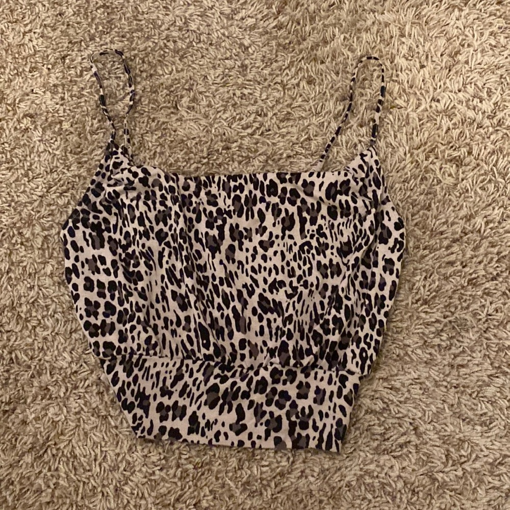 Leopard print, cowel neck spaghetti strap crop top